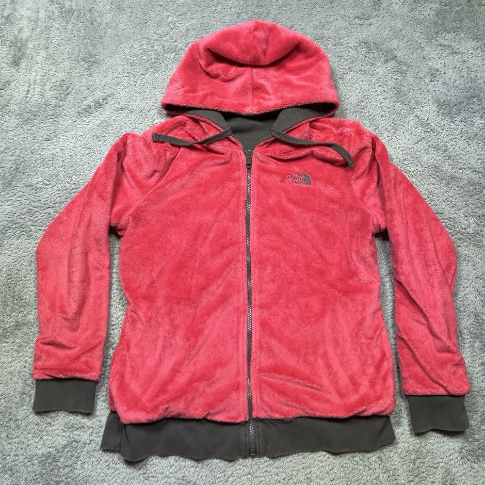 The North Face Hoodie Womens L Pink‎ Gray Reversible Jacket Osito Fleece Sherpa